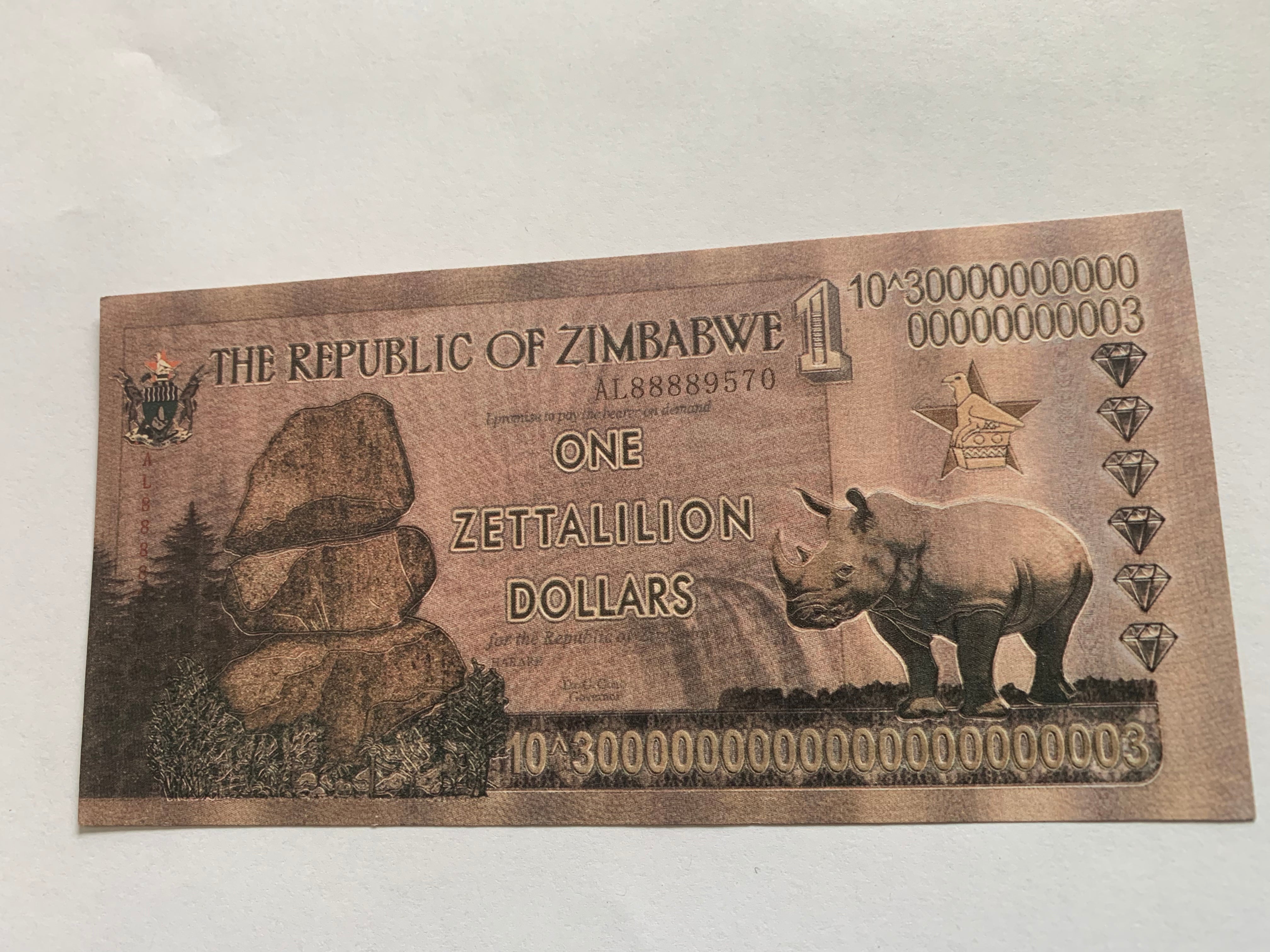 Zimbabwe One Zettalilion Dollars Gift  Banknotes Souvenir Currency