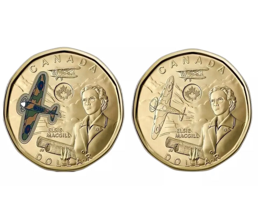 Canada 2023 Elsie MacGill  BU UNC Colorized & None colored  Loonie Set*