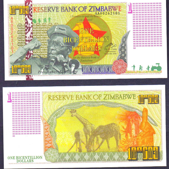 Zimbabwe 1 Bicentillion Dollars  Banknote African Freedom Fighter UNC