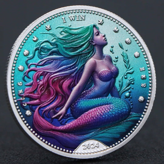 Pièce porte-bonheur - Empreinte de pied sur la plage, pièce cadeau artisanale colorée plaquée argent