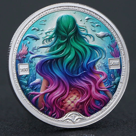 Pièce porte-bonheur - Empreinte de pied sur la plage, pièce cadeau artisanale colorée plaquée argent