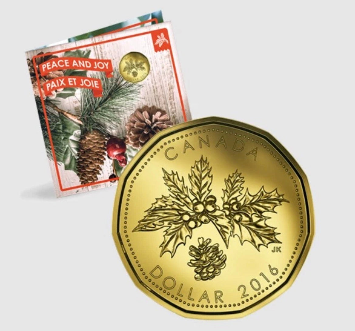 2016 Canada Base 5 Coins Metal Set Peace and Joy incl. $1 Holly Leaves and Pine Cone