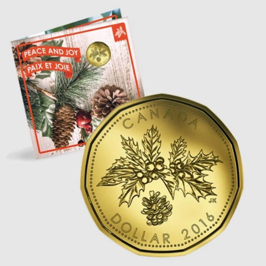 2016 Canada Base 5 Coins Metal Set Peace and Joy incl. $1 Holly Leaves and Pine Cone