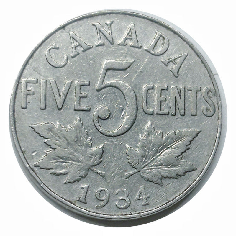 1934 Canadian 5-Cent Beaver Nickel Coin(Circulated) VF