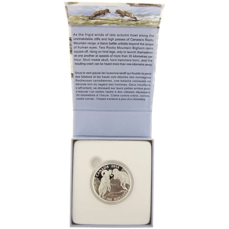 2014 Canada $100 Rocky Mountain Bighorn Sheep .9999 Silver Matte Proof Coin