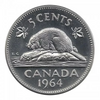 Pièce de 5 cents canadienne en nickel de 1964. Canada Five Cents Castor BU