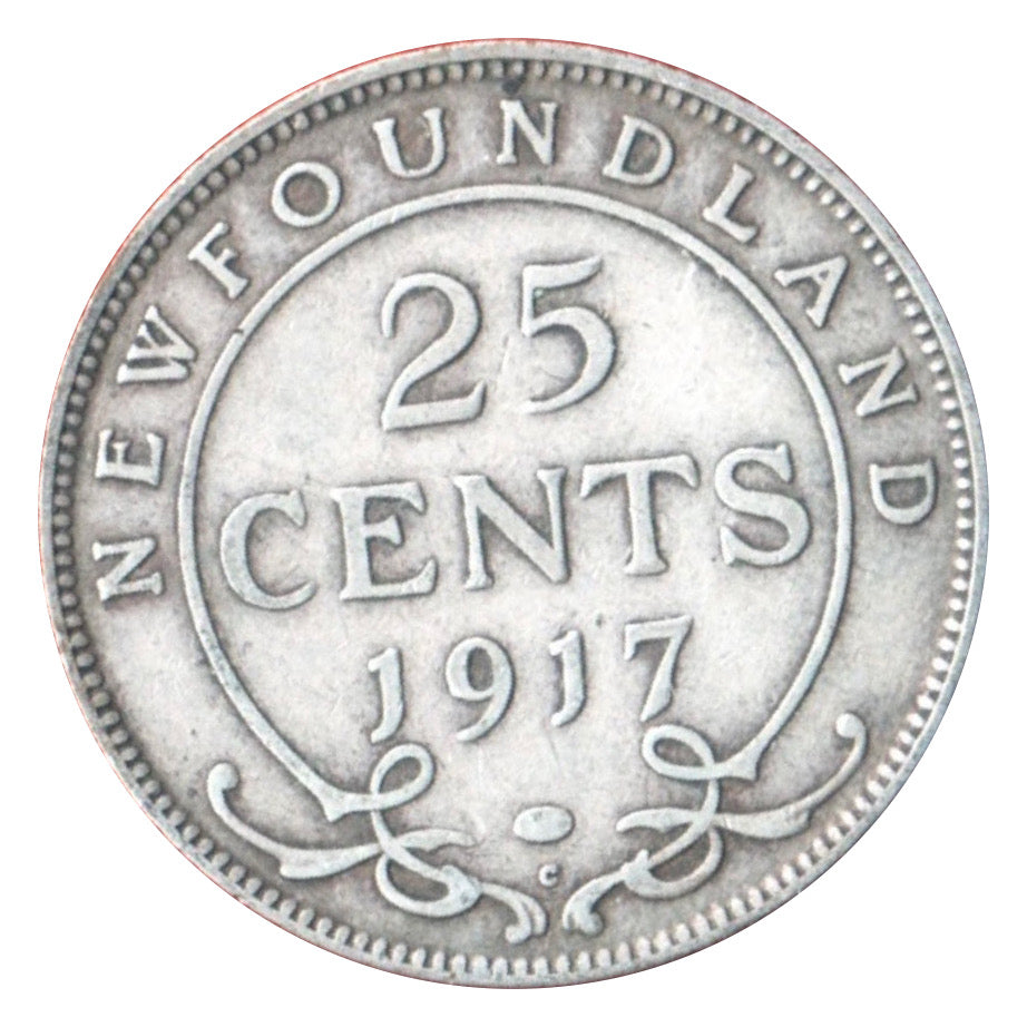 1917 C Newfoundland 25 Cents Silver  Coin VG