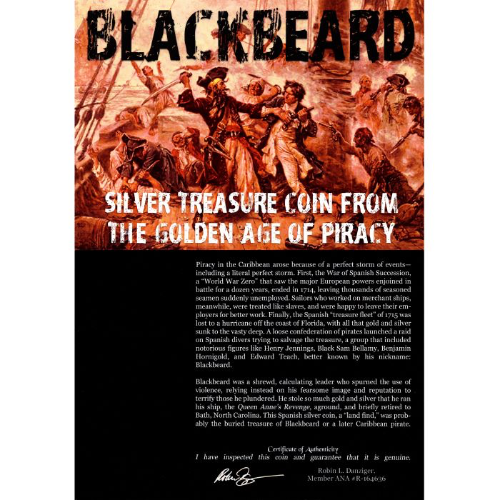 Blackbeard Pirate Treasure Spanish Silver 1 Real Coin Golden Age of Piracy