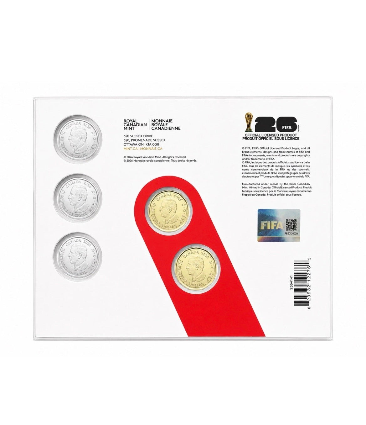 2026 $1 FIFA World Cup 5 Coin Set Canada UNC Loonie + 3 Quarters Collection