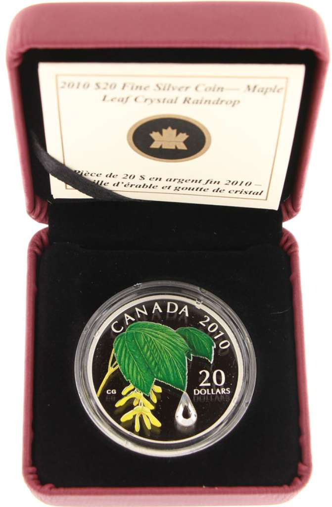 2010 Canada Silver  $20 Maple Leaf Crystal Raindrop PF 1.009oz, .9999