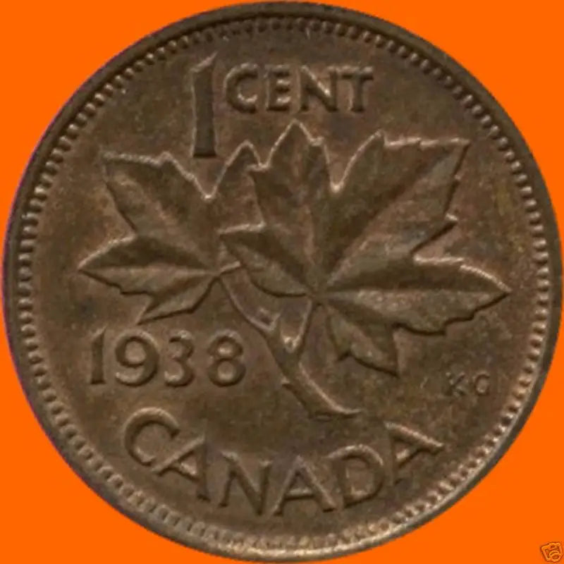 1938 1 Cent Canadian Penny Circulated Very Fine Condition