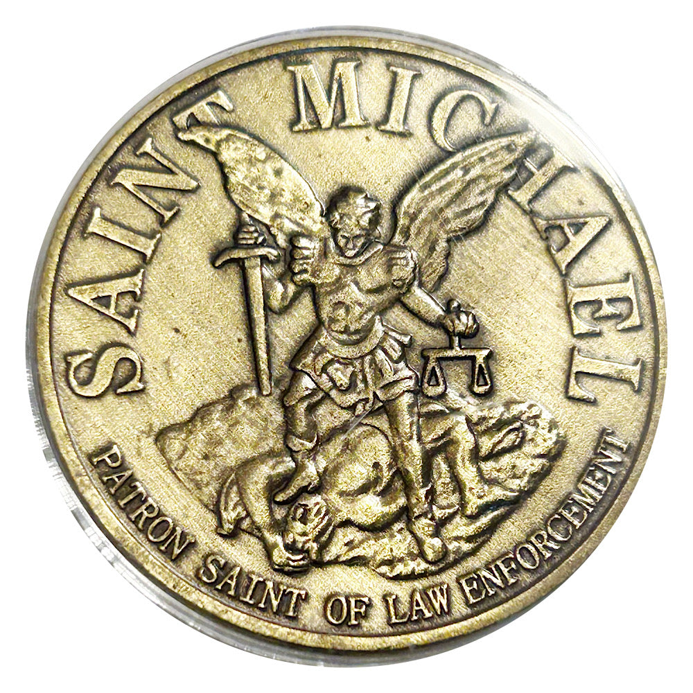 Lucky Coin Saint Michael Archangel Patron  in Protective Plastic Capsule
