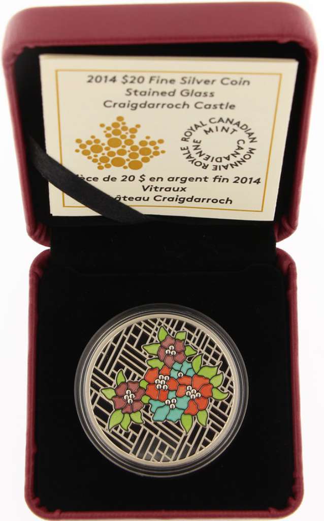 2014 Canada $20 Craigdarroch Castle Stained Glass .9999 Silver Proof Coin