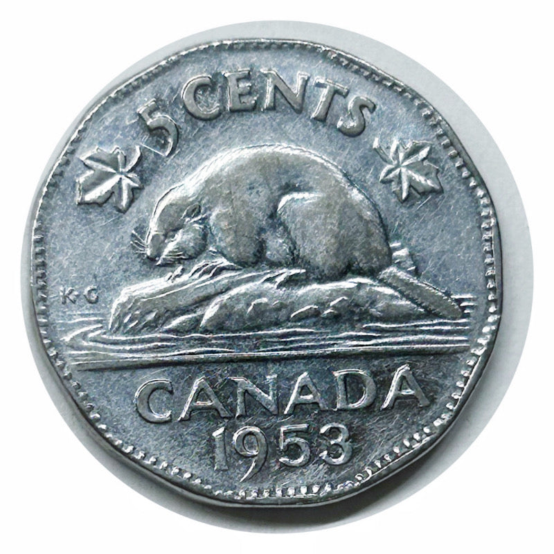 1953 Kanadische 5-Cent-Beaver-Nickel-Münze VF