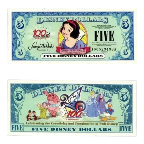 2002 Snow White $5 Disney Dollar Craft Gift For  Kids