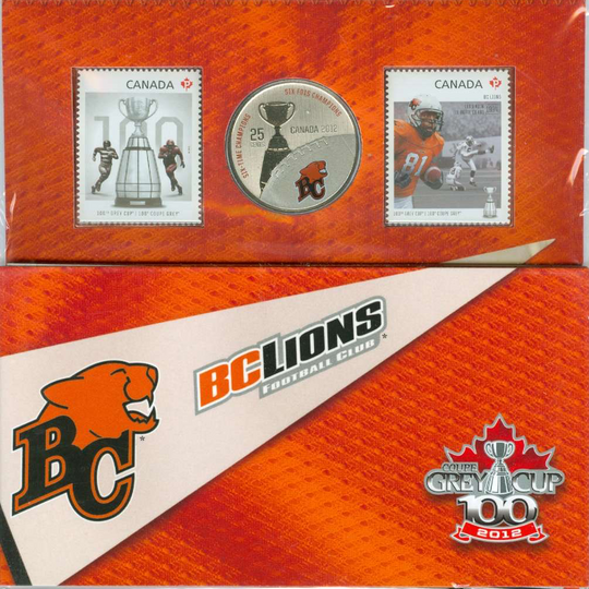 Canada Base Metal 2012 25 Cents Set British Columbia Lions - Football League Coin & Stamp SP