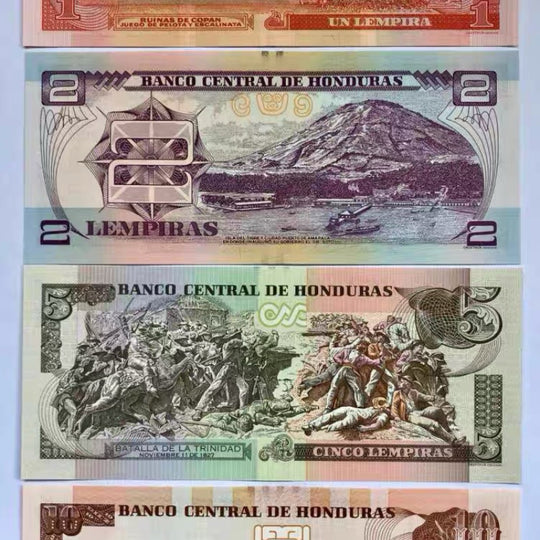 Honduras 1, 2, 5 & 10 Lempiras Banknote Set 4 PCS UNC Uncirculated Currency