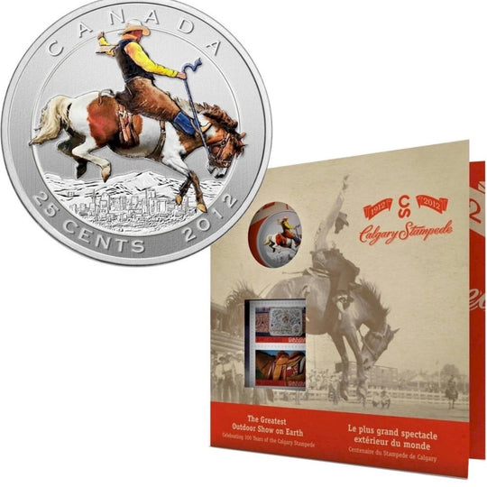 2012 CANADA 25 cent Calgary Stampede 100th Anniversary coloured quarter & stamps Set