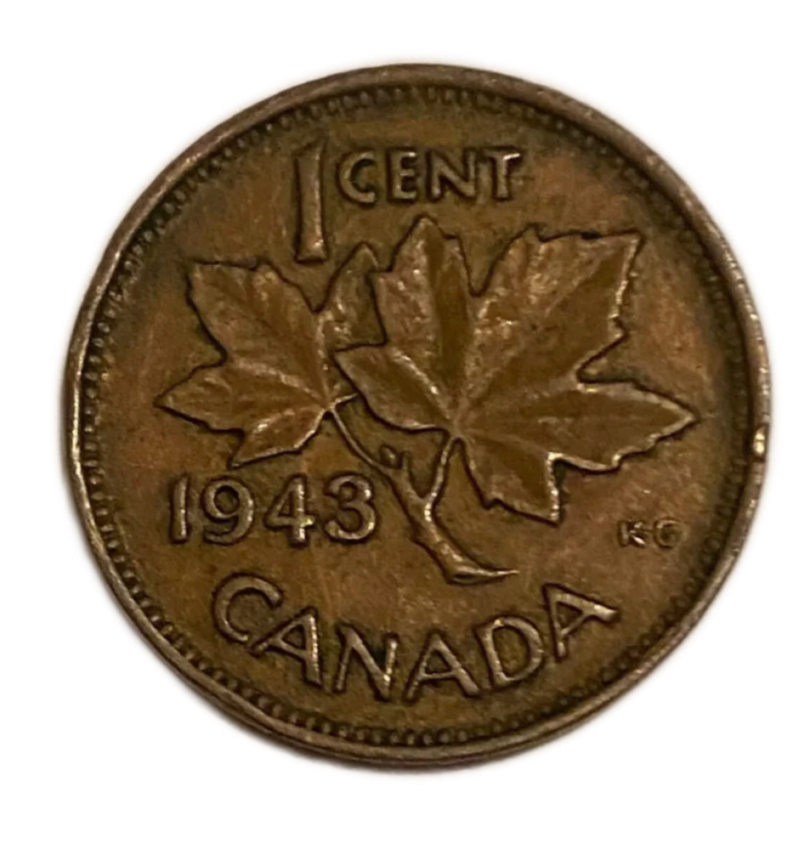 1943 1 Cent kanadischer Penny im Umlauf, sehr guter Zustand