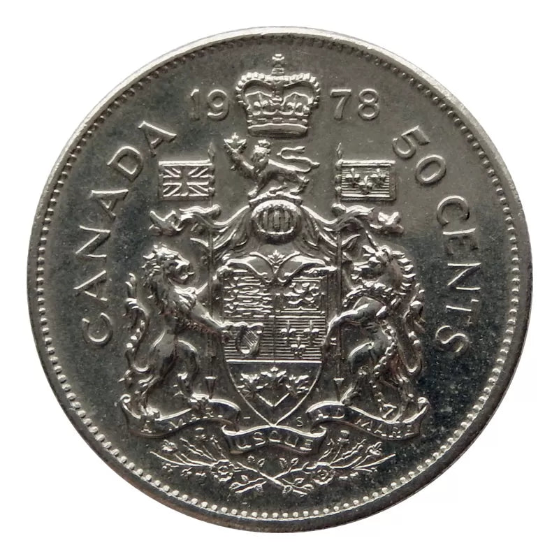 1978 Canadian 50-Cent Coat of Arms Half Dollar Coin UNC Square jewels