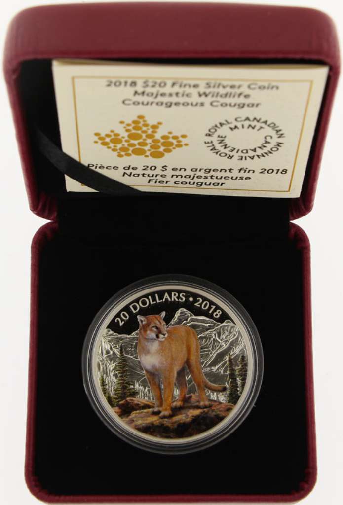 2018 Canada $20 Majestic Wildlife Courageous Cougar .9999 Silver Coin