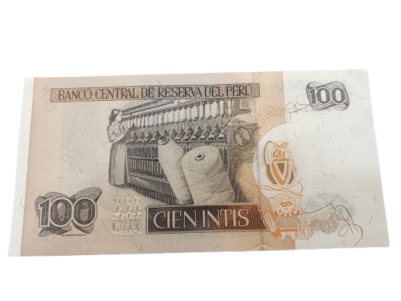 1987 Peru 100 Intis  Banknote Ramon Castilla(F) Cotton Spinning