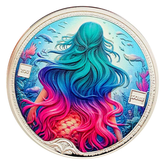 Pièce porte-bonheur - Empreinte de pied sur la plage, pièce cadeau artisanale colorée plaquée argent