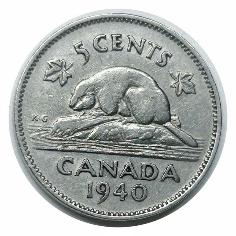 1939 Kanadische 5-Cent-Beaver-Nickel-Münze VF