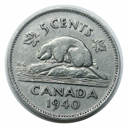 Pièce canadienne de 5 cents en nickel castor de 1939 VF