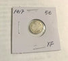 1917 Canada Silver Small 5 Cent Coin XF