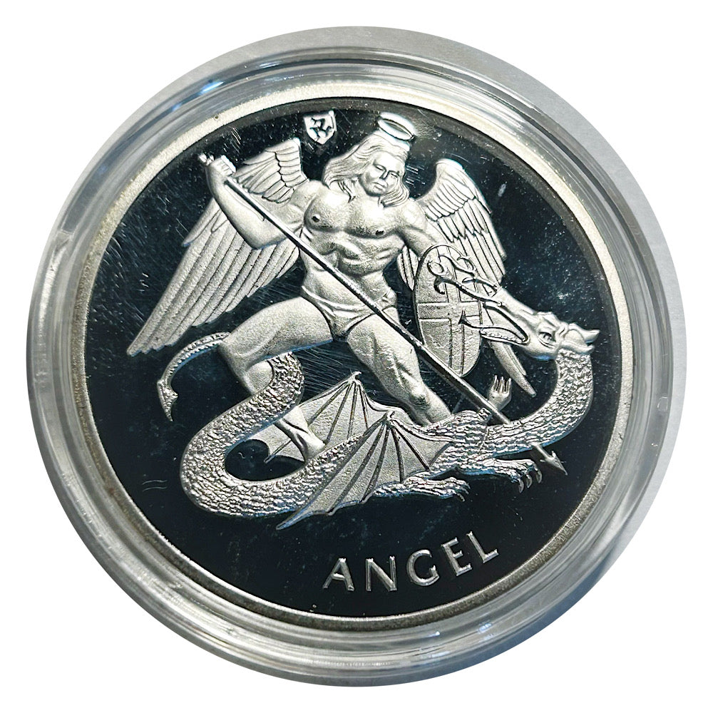 Lucky Coin Angel Slaying Dragon in Protective Plastic Capsule