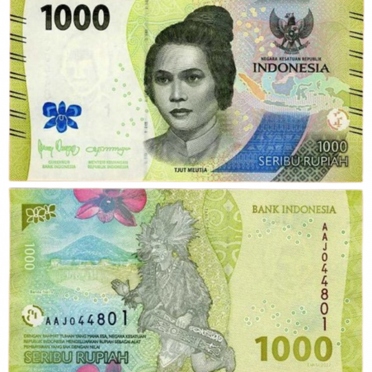 2022 Indonesia 1000 Rupiah Banknote Tjut Meutia Portrait Lake & Warrior Scene UNC