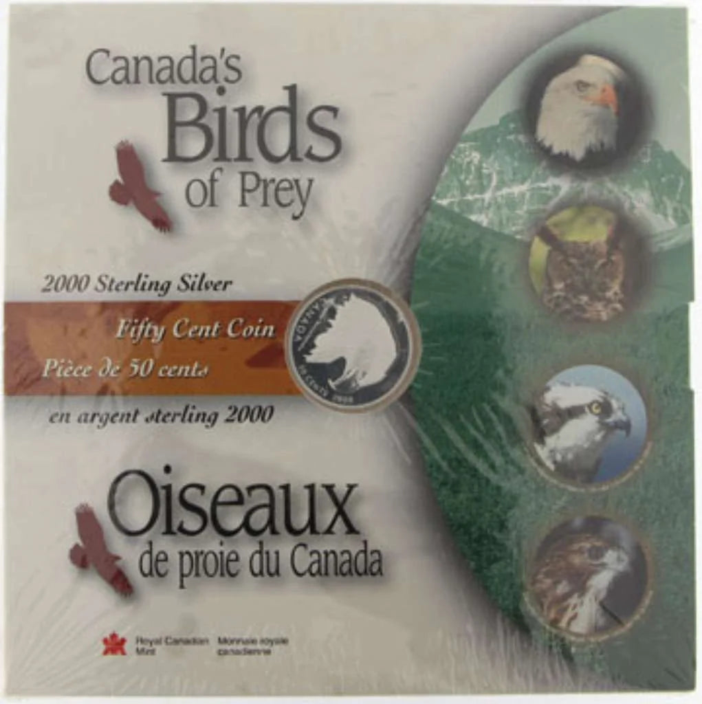 2000 Canada 50 Cents Bald Eagle Birds of Prey .925 Silver Proof Coin