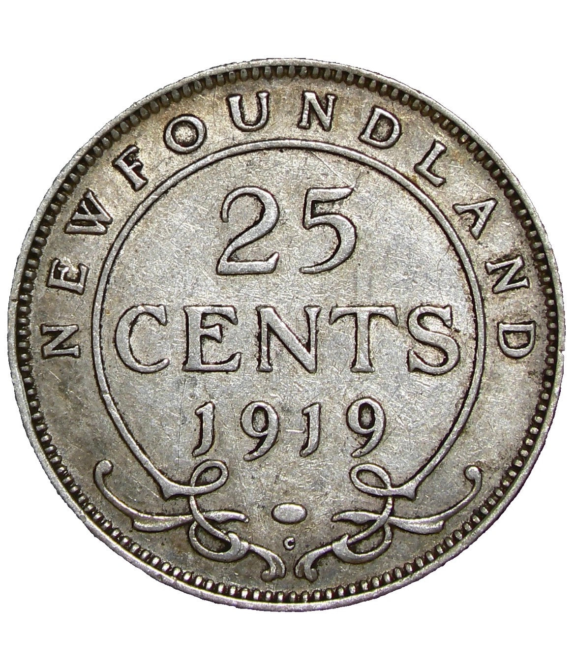 1917 C Newfoundland 25 Cents Silver  Coin VG