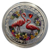 Pièce porte-bonheur - Flamingo Love - Pièce cadeau artisanale colorée dans une capsule de protection en plastique plaqué argent