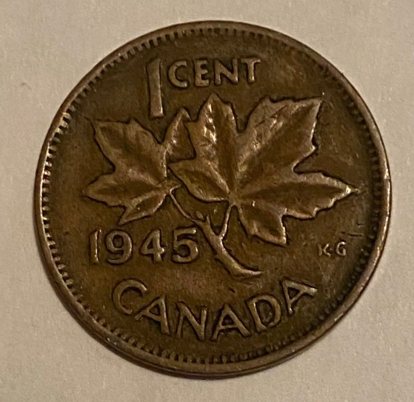 1945 1 Cent Canadian Penny Circulated Very Fine Condition