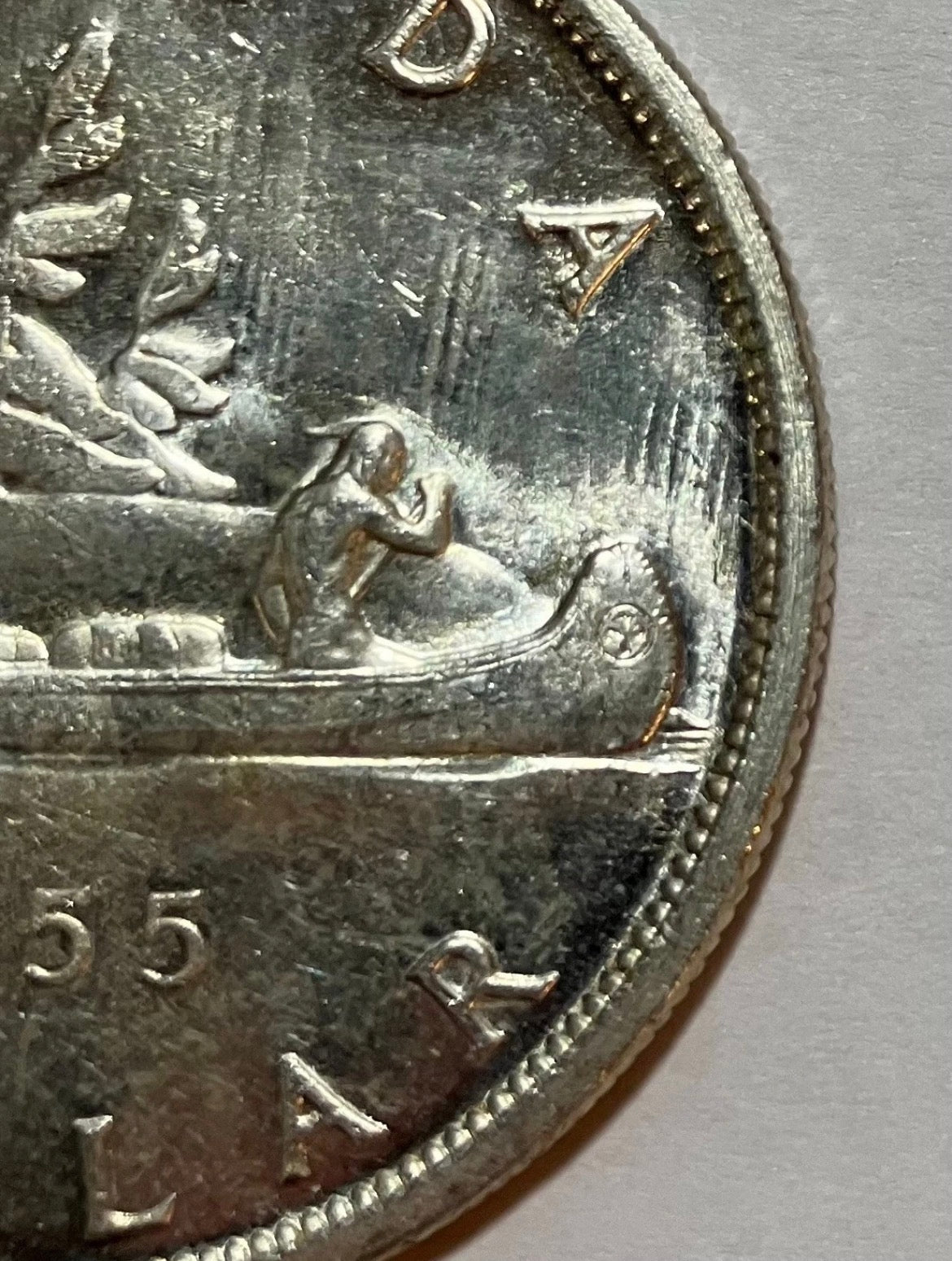 1955 Canadian Silver Dollar Coin Arnprior With No Die Break EF