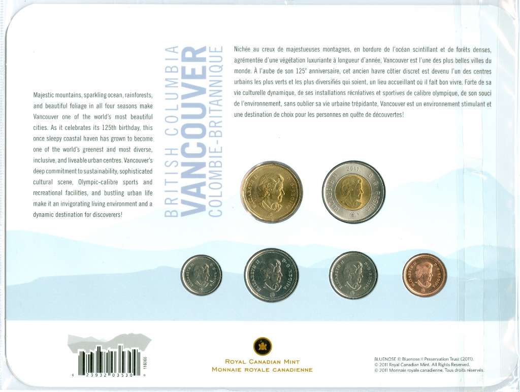 2011 Canada Vancouver Coin Collector Card Holder for 6 Standard Coins