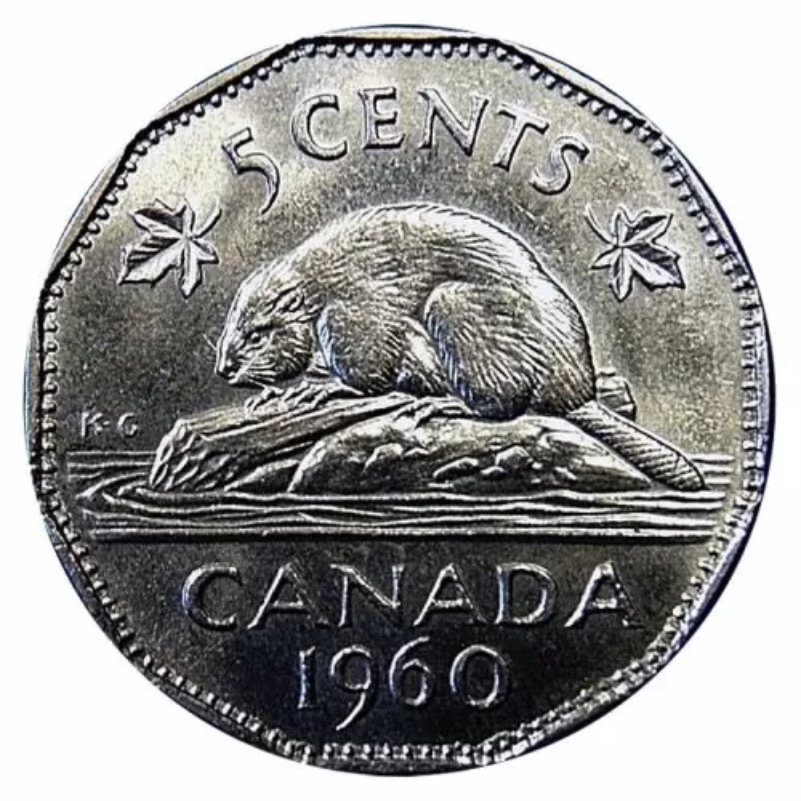 1960 Canadian Nickel 5 Cents Five Cents Beaver Coin BU