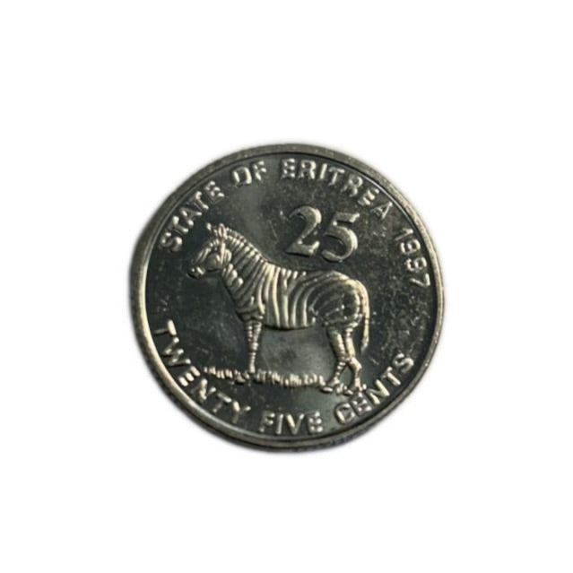 1997 Eritrea 25 Cents coin  Grevy's zebra nice animal coin UNC
