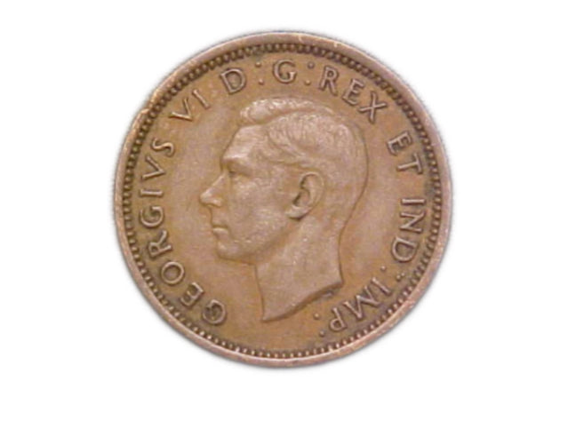 1 Cent kanadischer Penny von 1937 im Umlauf, sehr guter Zustand