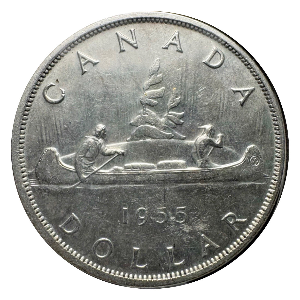 1955 Canadian Silver Dollar Coin Arnprior With Die Break EF