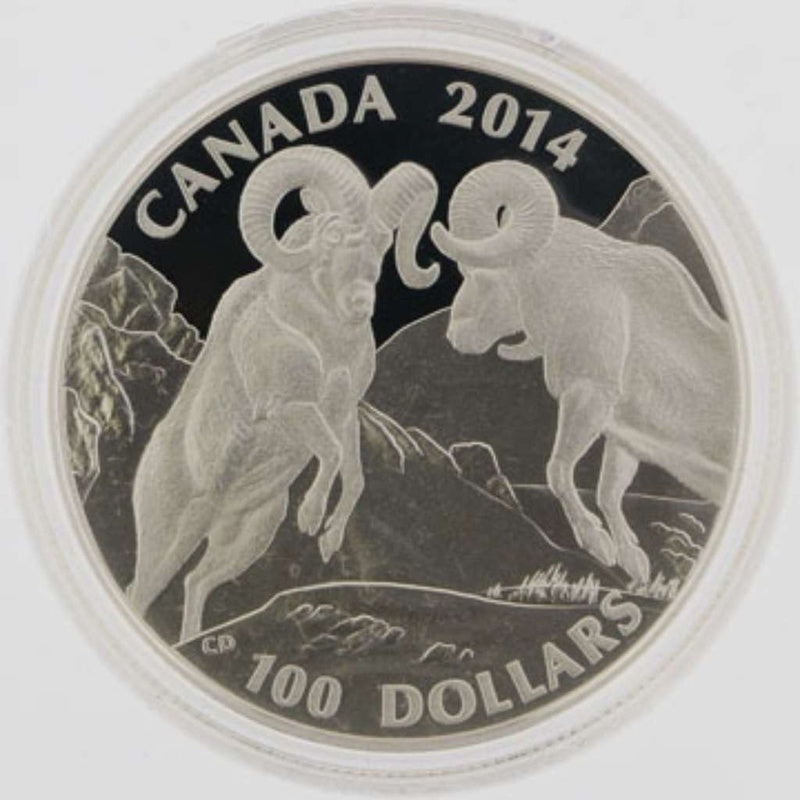 2014 Canada $100 Rocky Mountain Bighorn Sheep .9999 Silver Matte Proof Coin