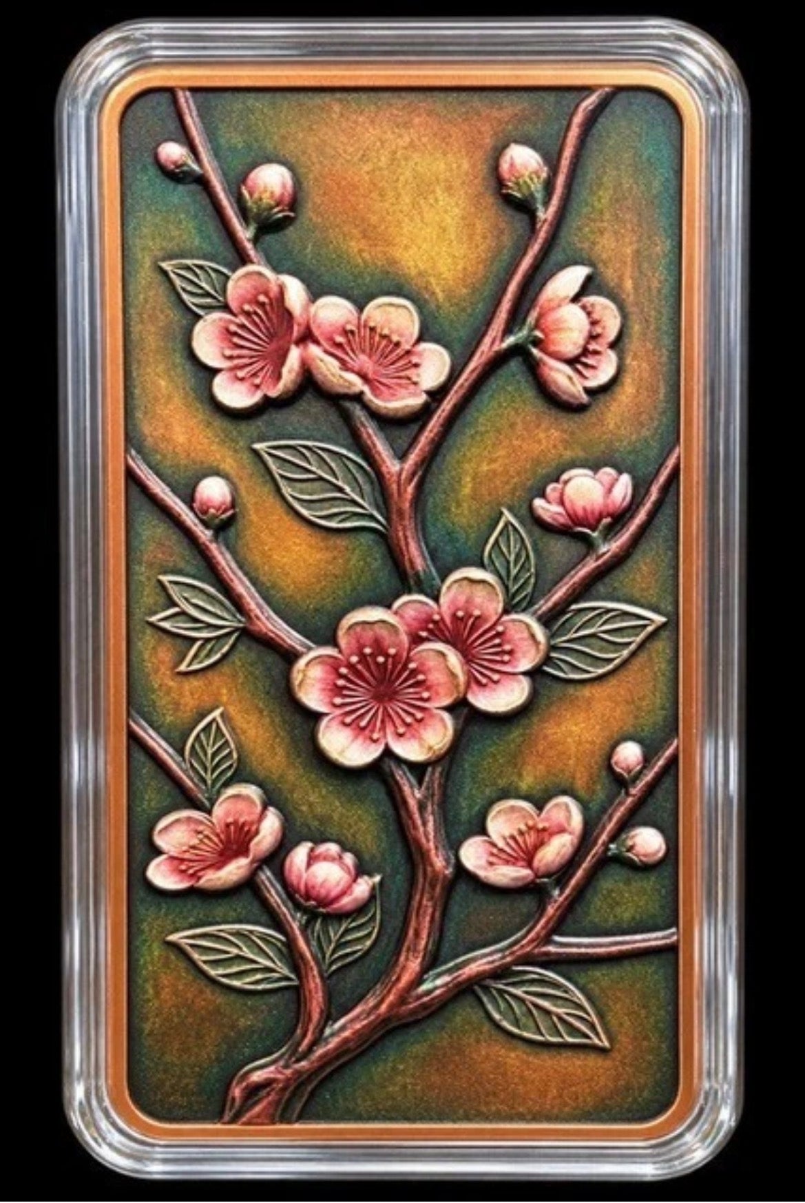 10 oz .999 Copper Cherry Blossom Imperial Sakura Bar Capsule Pouch