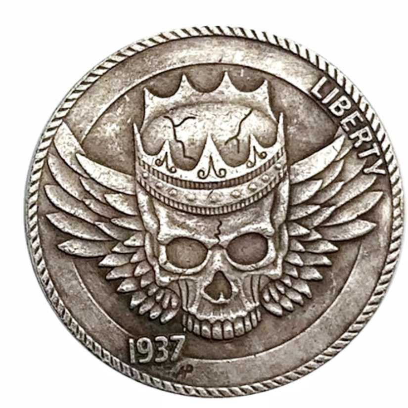 Copper Craft  Coin “Crowned Winged Skull“23mm Hobo Nickel Coin