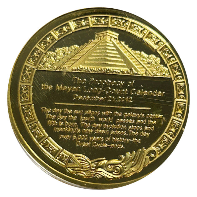 Lucky Copper Coin Mayan Calendar Pyramid  in Plastic Capsule