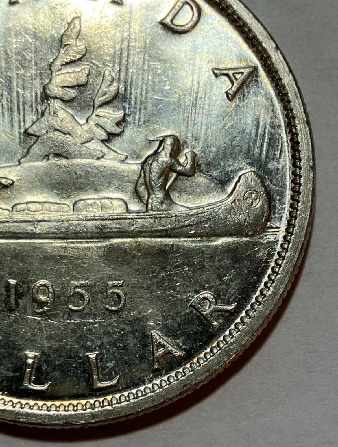 1955 Canadian Silver Dollar Coin Arnprior With No Die Break EF
