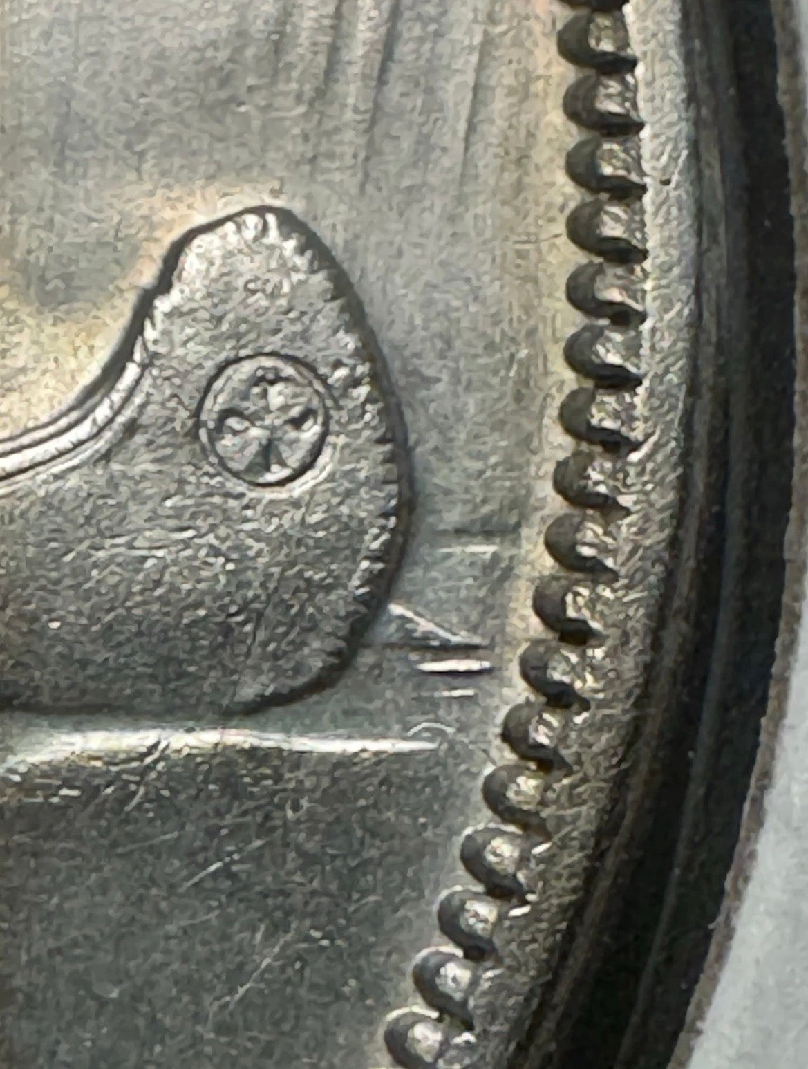 1955 Canadian Silver Dollar Coin Arnprior With Die Break EF