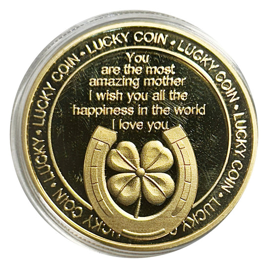 Lucky Coin Four Leaf Clover Mother Gift  in Protective Plastic Capsule