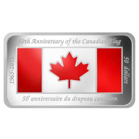 2015 Canada $50 Canadian Flag 50th Anniversary .9999 Silver Proof Coin